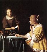 VERMEER VAN DELFT, Jan Lady with Her Maidservant Holding a Letter wetr oil painting